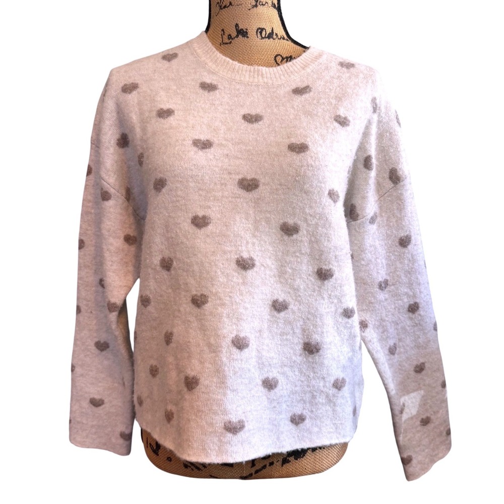 Splendid Womens Heart Pattern Wool Alpaca Knit Cozy Pullover Sweater Tan Size XL